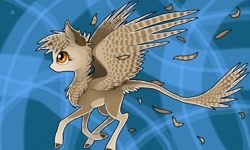 Size: 512x307 | Tagged: safe, artist:wingedwolf94, oc, oc only, unnamed oc, griffon, hybrid, pegasus, pony, abstract background, feather, female, mare, profile