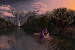 Size: 10968x7269 | Tagged: safe, artist:battyboopers, imported from derpibooru, starlight glimmer, pony, unicorn, absurd file size, absurd resolution, fanfic art, female, filly, filly starlight glimmer, horn, river, scenery, water, younger