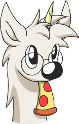 Size: 794x1238 | Tagged: safe, artist:emc-blingds, imported from derpibooru, oc, oc only, pony, unicorn, bust, food, glasses, horn, meat, mouth hold, pepperoni, pepperoni pizza, pizza, simple background, solo, transparent background, unicorn oc