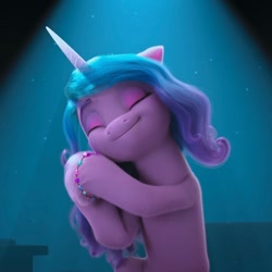 Size: 1080x1080 | Tagged: safe, imported from derpibooru, screencap, izzy moonbow, pony, unicorn, spoiler:my little pony: make your mark, spoiler:my little pony: make your mark chapter 2, spoiler:myms01e07, bracelet, eyes closed, female, friendship bracelet, g5, hoof done it?, jewelry, mare, my little pony: make your mark, my little pony: make your mark chapter 2, smiling, solo