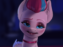 Size: 1600x1200 | Tagged: safe, artist:kovoranu, edit, edited screencap, imported from derpibooru, screencap, zipp storm, pegasus, pony, spoiler:g5, spoiler:my little pony: a new generation, bust, choker, g5, goth, my little pony: a new generation, portrait, punk, redraw