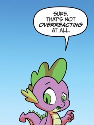 Size: 750x991 | Tagged: safe, artist:tonyfleecs, idw, imported from derpibooru, spike, dragon, ponies of dark water, spoiler:comic, baby, baby dragon, dialogue, male, reaction image, sarcasm, solo