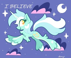 Size: 1440x1183 | Tagged: safe, artist:ammerss, imported from derpibooru, lyra heartstrings, pony, unicorn, cloud, female, moon, night, solo, stars