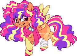 Size: 2839x2068 | Tagged: safe, artist:kurosawakuro, imported from derpibooru, oc, oc only, pegasus, pony, :p, base used, clothes, colored hooves, colored wings, female, freckles, glasses, magenta eyes, mare, multicolored wings, offspring, parent:cheese sandwich, parent:rainbow dash, parents:cheesedash, pegasus oc, pink eyes, pins, scarf, simple background, solo, tongue out, transparent background, wings