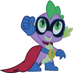 Size: 893x895 | Tagged: safe, artist:pascalmulokozi2, edit, edited screencap, imported from derpibooru, screencap, humdrum, spike, dragon, power ponies (episode), background removed, boots, cape, clothes, gloves, male, not a vector, power ponies, shoes, simple background, solo, transparent background