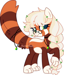 Size: 2141x2521 | Tagged: safe, artist:kurosawakuro, imported from derpibooru, oc, pony, red panda, red panda pony, base used, braid, coat markings, female, glasses, green eyes, jewelry, necklace, paws, simple background, socks (coat markings), solo, tail, tail jewelry, transparent background