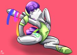 Size: 4961x3508 | Tagged: safe, artist:mekblue, imported from derpibooru, oc, oc:chromatic moonstone, crystal pony, pony, ballerina, ballet slippers, clothes, female, flexible, gem, leotard, makeup, muscles, muscular female, quadrupedal, ribbon, solo, stretching