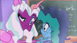Size: 600x337 | Tagged: safe, imported from derpibooru, screencap, opaline arcana, alicorn, pony, unicorn, spoiler:g5, spoiler:my little pony: make your mark, spoiler:tyts01e29, animated, dragon dad, duo, duo female, female, flashback, freckles, g5, gif, mare, misty brightdawn, my little pony: tell your tale, shaking