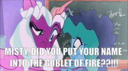 Size: 600x337 | Tagged: safe, edit, edited screencap, imported from derpibooru, screencap, opaline arcana, alicorn, pony, unicorn, spoiler:g5, spoiler:tyts01e29, animated, dragon dad, dumbledore asked calmly, female, g5, gif, harry potter (series), harry potter and the goblet of fire, mare, meme, misty brightdawn, my little pony: tell your tale