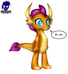 Size: 3840x4154 | Tagged: safe, artist:damlanil, imported from derpibooru, smolder, dragon, comic, cute, dragon wings, dragoness, eyelashes, female, happy, horns, looking at you, show accurate, simple background, smiling, smolderbetes, solo, speech bubble, standing, text, transparent background, vector, wings