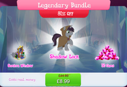 Size: 1262x861 | Tagged: safe, idw, imported from derpibooru, king sombra, shadow lock, pony, unicorn, bundle, bush, cloak, clothes, costs real money, crystal, english, flower, gameloft, gem, gray coat, grey fur, hood up, horn, lantern, male, my little pony: magic princess, numbers, official, pot, purple mane, purple tail, sale, scar, solo, solo focus, stained glass, stained glass window, stallion, tail, text, unshorn fetlocks