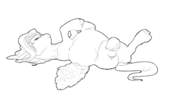 Size: 3208x1764 | Tagged: safe, artist:snspony, imported from derpibooru, pipp petals, pegasus, pony, belly, big belly, butt, female, frown, g5, lying down, monochrome, on back, pipp preggo, plot, pregnant, spread wings, unshorn fetlocks, wavy mouth, wings