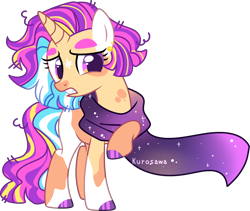 Size: 2768x2340 | Tagged: safe, artist:kurosawakuro, imported from derpibooru, oc, pony, unicorn, base used, clothes, coat markings, colored hooves, ear piercing, earring, facial markings, female, hoof polish, jewelry, mare, messy hair, messy mane, messy tail, offspring, parent:sunburst, parent:twilight sparkle, parents:twiburst, piercing, raised hoof, scarf, simple background, socks (coat markings), solo, star (coat marking), tail, thick eyebrows, transparent background