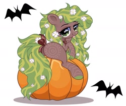 Size: 1975x1657 | Tagged: safe, artist:vi45, imported from derpibooru, oc, oc only, earth pony, pony, bow, butt, female, mare, plot, pumpkin, simple background, solo, tail, tail bow, white background
