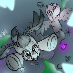 Size: 3600x3600 | Tagged: safe, artist:feather_bloom, imported from derpibooru, pipp petals, zipp storm, pegasus, pony, spoiler:g5, spoiler:myms01e03, cave, cave pool, crystal, detailed background, duo, flying, g5, lighting, my little pony: make your mark, my little pony: make your mark chapter 2, portrait of a princess, rock, scene interpretation, seaweed, shading, sketch