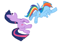 Size: 754x525 | Tagged: safe, artist:benpictures1, imported from derpibooru, rainbow dash, twilight sparkle, pegasus, pony, unicorn, dragonshy, butt, cute, dashabetes, duo, duo female, eyes closed, female, inkscape, knock out, lesbian, plot, rainbutt dash, shipping, simple background, transparent background, twiabetes, twibutt, twidash, unicorn twilight, vector, wavy mouth