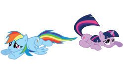 Size: 1280x683 | Tagged: safe, artist:benpictures1, imported from derpibooru, rainbow dash, twilight sparkle, pegasus, pony, unicorn, dragonshy, cute, dashabetes, duo, duo female, female, inkscape, lesbian, lying down, prone, shipping, simple background, transparent background, twiabetes, twidash, unicorn twilight, vector, wavy mouth