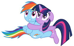 Size: 800x494 | Tagged: safe, artist:benpictures1, imported from derpibooru, rainbow dash, twilight sparkle, alicorn, pegasus, pony, dragonshy, cute, dashabetes, duo, duo female, female, hug, inkscape, lesbian, scared, shipping, simple background, transparent background, twiabetes, twidash, twilight sparkle (alicorn), vector, wings
