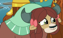 Size: 1106x677 | Tagged: safe, imported from derpibooru, screencap, prince rutherford, yona, yak, school daze, season 8, spoiler:s08, bow, cropped, cute, female, hair bow, monkey swings, solo focus, yonadorable