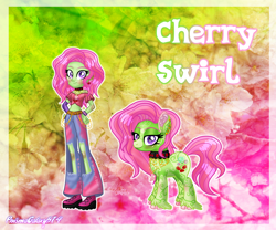 Size: 3088x2568 | Tagged: safe, artist:prismagalaxy514, artist:selenaede, imported from derpibooru, oc, oc only, earth pony, human, pony, equestria girls, asian pony, bracelet, choker, clothes, ear piercing, earring, fingerless gloves, gloves, jewelry, pants, piercing, redesign, reference sheet, ripped pants, short shirt, solo, torn clothes