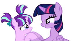 Size: 1316x758 | Tagged: safe, artist:swiftgaiathebrony, imported from derpibooru, starlight glimmer, twilight sparkle, alicorn, female, filly, filly starlight glimmer, foal, parent:twilight sparkle, simple background, twilight sparkle (alicorn), white background, younger