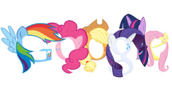 Size: 900x450 | Tagged: safe, artist:monkyingaround, imported from derpibooru, applejack, fluttershy, pinkie pie, rainbow dash, rarity, twilight sparkle, google doodle, mane six, simple background, white background