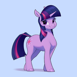 Size: 3000x3000 | Tagged: safe, artist:aquaticvibes, imported from derpibooru, twilight sparkle, pony, unicorn, blue background, cute, female, high res, mare, simple background, smiling, solo, twiabetes, unicorn twilight