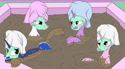 Size: 4500x2500 | Tagged: safe, artist:amateur-draw, imported from derpibooru, princess cadance, princess celestia, princess luna, twilight sparkle, alicorn, pony, covered in mud, female, mare, messy, mud, mud bath, mud mask, muddy, spa, towel, twilight sparkle (alicorn), wet and messy