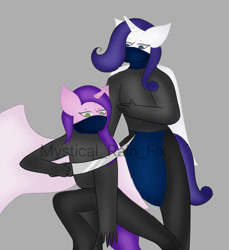 Size: 855x935 | Tagged: safe, artist:mystical-rain-fox, imported from derpibooru, pipp petals, rarity, alicorn, anthro, alicornified, duo, duo female, female, g5, ninja, pippcorn, race swap, raricorn, sword, weapon