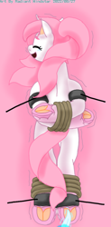 Size: 540x1098 | Tagged: safe, artist:radiant windstar, imported from derpibooru, oc, oc:樱花, pony, unicorn, bondage, crying, eyes closed, feather, fetish, frog (hoof), hoof fetish, hoof tickling, hooves, laughing, tears of laughter, teary eyes, tickling, tied, underhoof