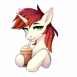 Size: 4096x4096 | Tagged: safe, artist:buvanybu, imported from derpibooru, oc, oc only, pony, unicorn, bust, drink, drinking, drinking straw, portrait, simple background, solo, white background