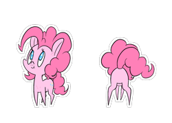 Size: 1516x1080 | Tagged: safe, artist:happy harvey, imported from derpibooru, pinkie pie, earth pony, pony, balloonbutt, butt, chest fluff, colored pupils, cute, ear fluff, featureless crotch, female, front view, looking up, mare, phone drawing, plot, raised tail, rear view, simple background, smiling, solo, tail, transparent background