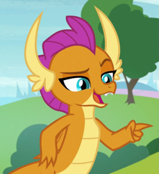 Size: 691x756 | Tagged: safe, imported from derpibooru, screencap, smolder, dragon, 2 4 6 greaaat, cropped, dragoness, female, pointing, raised eyebrow, solo