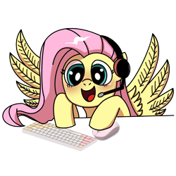 Size: 2048x2048 | Tagged: safe, artist:aking, artist:harleen, imported from derpibooru, fluttershy, pegasus, pony, computer mouse, gamershy, headset, keyboard, simple background, solo, transparent background