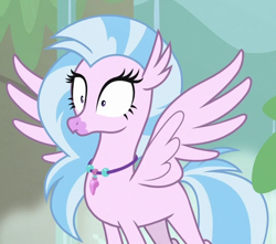 Size: 772x683 | Tagged: safe, imported from derpibooru, screencap, silverstream, classical hippogriff, hippogriff, what lies beneath, cropped, female, jewelry, necklace, reaction image, solo, spread wings, wings