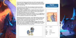 Size: 1586x815 | Tagged: safe, artist:lummh, artist:ternonadime, imported from derpibooru, oc, oc only, oc:riptide, pony, comic:the lost sun, magicorn, reference sheet, solo, solo focus, text, wiki