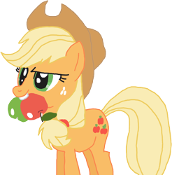 Size: 1452x1474 | Tagged: safe, artist:totalcrazyness101, imported from derpibooru, applejack, earth pony, pony, apple, applejack's hat, cowboy hat, female, food, hat, mare, mouth hold, simple background, solo, transparent background