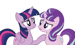 Size: 9500x5700 | Tagged: safe, artist:lunahazacookie, edit, edited screencap, imported from derpibooru, screencap, starlight glimmer, twilight sparkle, alicorn, pony, unicorn, female, mare, raised hoof, simple background, transparent background, twilight sparkle (alicorn)