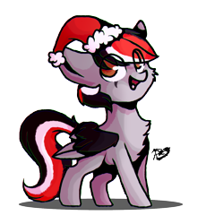 Size: 1178x1282 | Tagged: safe, artist:prettyshinegp, imported from derpibooru, oc, oc only, pegasus, pony, :d, chest fluff, christmas, colored wings, eye clipping through hair, female, hat, holiday, mare, open mouth, open smile, pegasus oc, santa hat, simple background, smiling, transparent background, two toned wings, wings