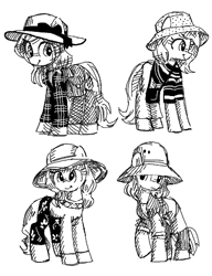 Size: 400x520 | Tagged: safe, artist:plunger, oc, earth pony, pony, clothes, female, females only, hat, mare, monochrome, only