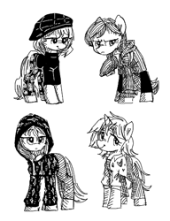 Size: 400x520 | Tagged: safe, artist:plunger, oc, oc only, pony, clothes, female, females only, hat, mare, monochrome