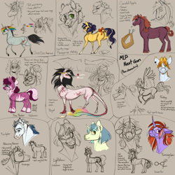 Size: 1280x1280 | Tagged: safe, artist:catlovergirl, artist:rubenite, imported from twibooru, oc, oc only, oc:blazing hooves, oc:candid apple, oc:classical remix, oc:fastlegs, oc:honeycrisp melody, oc:lightshow, oc:theory, oc:time thinker, oc:turning gear, draconequus, earth pony, hybrid, pegasus, pony, unicorn, zebra, bust, colored hooves, colored sketch, curved horn, dyed hair, ear piercing, female, freckles, full body, glasses, horn, horse collar, image, interspecies offspring, magical gay spawn, magical lesbian spawn, male, mare, multicolored hair, needs more jpeg, next generation, offspring, parent:applejack, parent:big macintosh, parent:bon bon, parent:coloratura, parent:discord, parent:double diamond, parent:lyra heartstrings, parent:octavia melody, parent:party favor, parent:princess celestia, parent:soarin', parent:spitfire, parent:sugar belle, parent:vinyl scratch, parents:dislestia, parents:lyrabon, parents:partydiamond, parents:rarajack, parents:scratchtavia, parents:soarinfire, parents:startrixburst, parents:sugarmac, parents:zecorlee, piercing, portrait, sketch, stallion, text, unshorn fetlocks