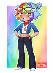 Size: 1920x2628 | Tagged: safe, artist:cherryberrydesu, imported from derpibooru, rainbow dash, human, belly button, humanized