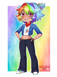 Size: 1920x2628 | Tagged: safe, artist:cherryberrydesu, imported from derpibooru, rainbow dash, human, belly button, humanized