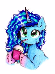 Size: 1808x2411 | Tagged: safe, artist:liaaqila, imported from derpibooru, pony, unicorn, spoiler:my little pony: make your mark, cute, drinking, female, g5, misty brightdawn, mistybetes, my little pony: make your mark, simple background, smoothie, solo, straw, that pony sure does love smoothies, white background