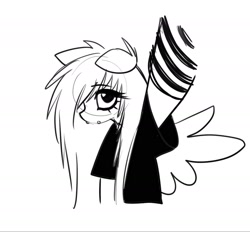 Size: 1545x1434 | Tagged: safe, artist:katputze, imported from derpibooru, fluttershy, pegasus, pony, alternate hairstyle, black and white, clothes, emo, emoshy, female, g4, grayscale, lip piercing, looking up, mare, messy mane, monochrome, piercing, shirt, simple background, sketch, snake bites, solo, white background