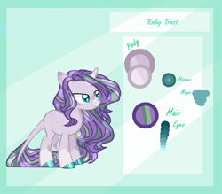 Size: 2777x2430 | Tagged: safe, artist:harmonysynthetic, imported from derpibooru, oc, oc only, oc:ruby trust, dracony, hybrid, pony, unicorn, base used, bio in description, female, interspecies offspring, mare, offspring, parent:rarity, parent:spike, parents:sparity, reference sheet, solo