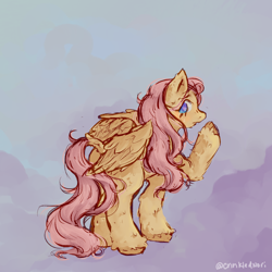 Size: 1000x1000 | Tagged: safe, artist:coconutsoupp, imported from derpibooru, fluttershy, pegasus, pony, female, heart, heart eyes, looking back, mare, solo, wingding eyes