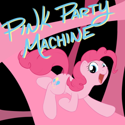 Size: 1000x1000 | Tagged: safe, artist:theparagon, imported from derpibooru, pinkie pie, earth pony, pony, album cover, female, mare, open mouth, running, solo