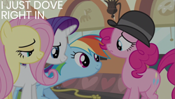 Size: 1920x1080 | Tagged: safe, edit, edited screencap, editor:quoterific, imported from derpibooru, screencap, fluttershy, pinkie pie, rainbow dash, rarity, mmmystery on the friendship express, bowler hat, friendship express, hat, locomotive, steam locomotive, train